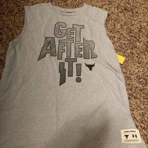 Under Armour Project Rock Tank Top YLG Youth Large Gray Get After It! Logo